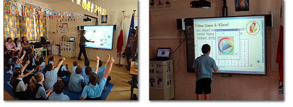 Photo: Hitachi Solutions' StarBoard interactive whiteboards being used in elementary school classrooms in Malta